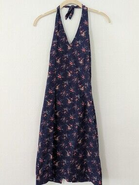 Ralph Ralph Lauren Vintage 90s Floral Halter Mini Dress Blue Poplin 4